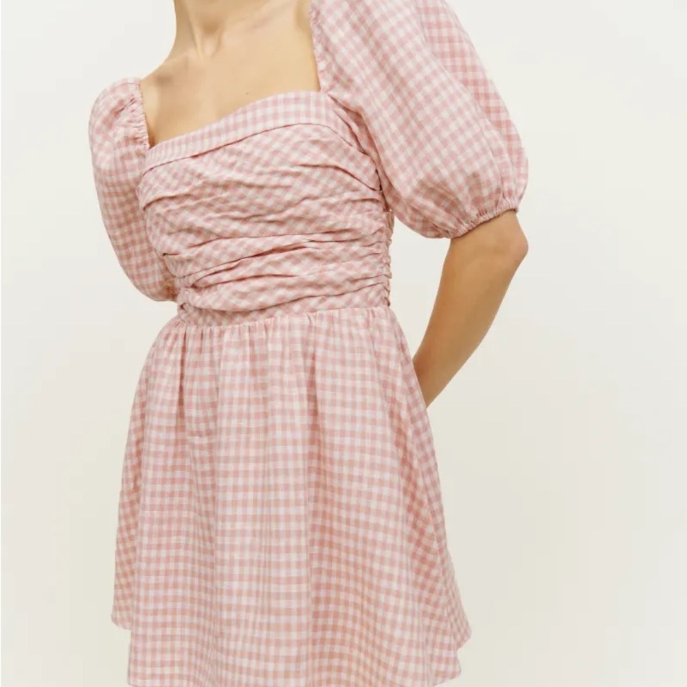 Reformation Zula Linen Dress - Pink Checkered